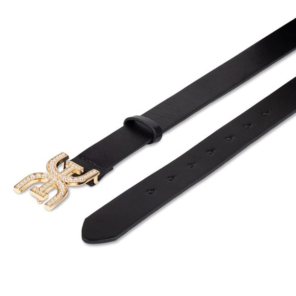 Women\'s Pearl Embellished Double-e Logo Plaque Buckle Belt, Black, Medium🤙
